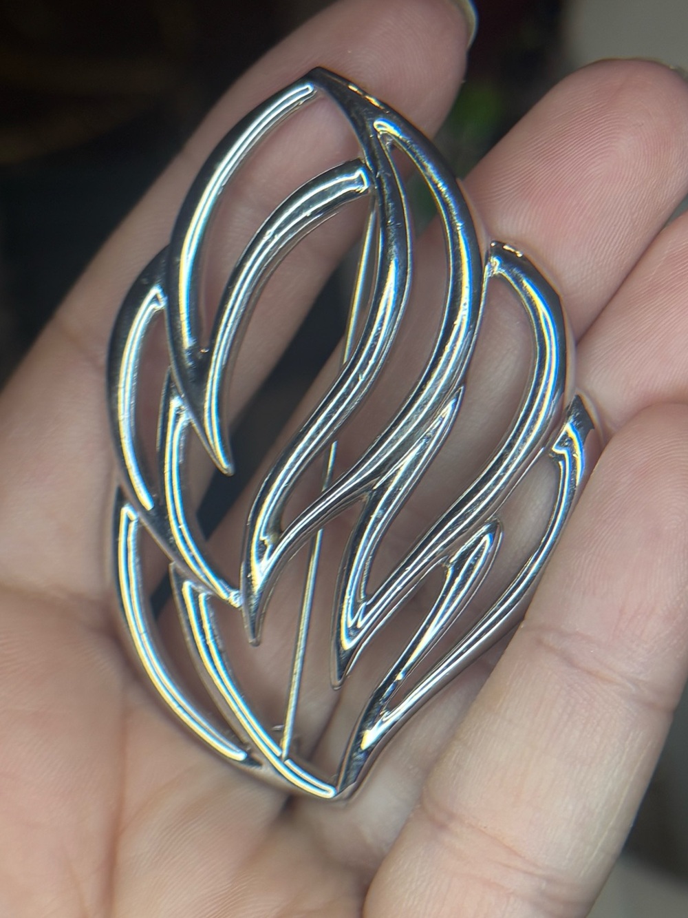 Vintage Monet Silver Tone Abstract Leaf Brooch Openwork Pin
